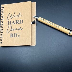 Work Hard Dream Big Notebook and Bamboo Pen Set - Brown